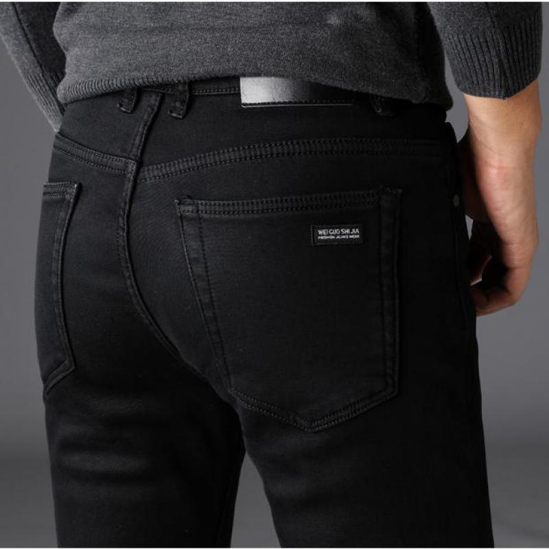 Pantalones vaqueros negros elásticos para hombre, estilo clásico, moda de negocios, pantalones vaqueros ajustados negros puros, pantalones informales de marca para hombre