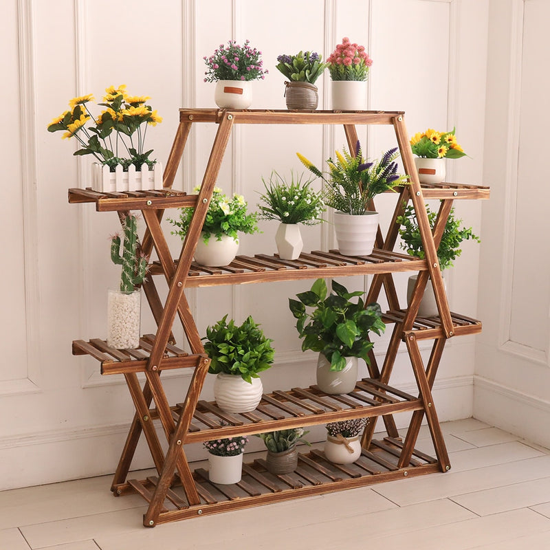 Soporte Triangular grande para plantas de madera, soporte para maceta de 6 niveles para interiores, estante de exhibición de esquina, estantes organizadores