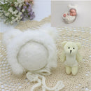 Baby Photography Props  Newborn Photography Hat Bear Doll  Newborn Hat Photography Accessories (1pc Baby Hat and 1pc Bear Doll)