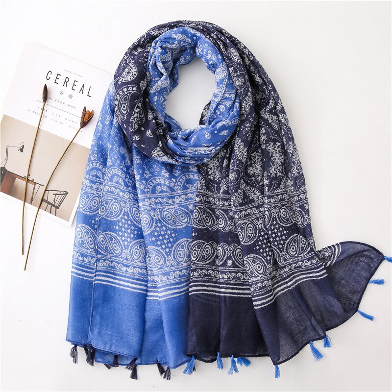 2020 fashion spring summer geometry printing cotton scarf with tassel fashion wraps shawls sunscreen beach hijabs wholesale