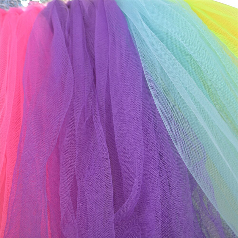 Regenbogen Pailletten Tutu Kleid für Kinder Mode Rückenfreies Ärmelloses Tüll Kleid Mädchen Kleidung Bunte Kinder Mädchen Partykleid 2-8