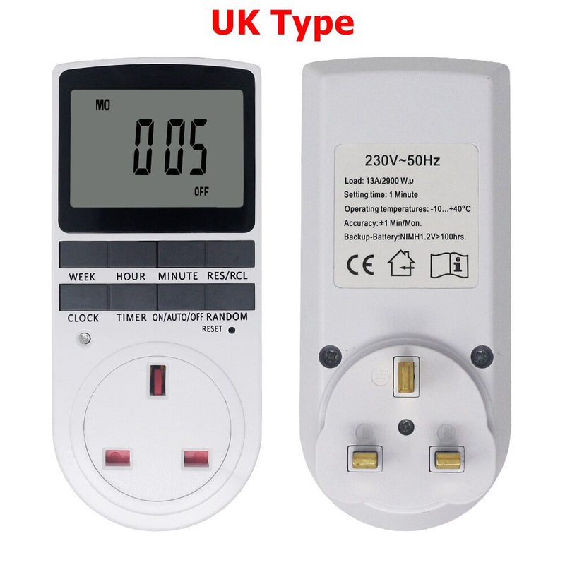 EU BR FR UK Plug-in Programmable Timer Switch Socket 230V 50Hz With Summer Time Random Function For Kitchen Timer Switch