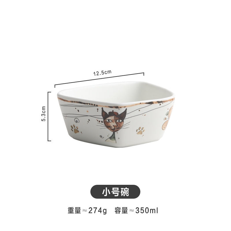 Cute Cartoon Cat Ceramic Tableware Household Soup Noodle Bowls Fruit Steak Food Plate Dishes Creative Porcelain Dinnerware