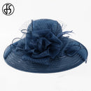 FS Schwarz Weiß Elegant Damen Kirchenhüte Für Damen Blumen Große Krempe Organza Hut Strand Sonne Kentucky Derby Hut Fedora