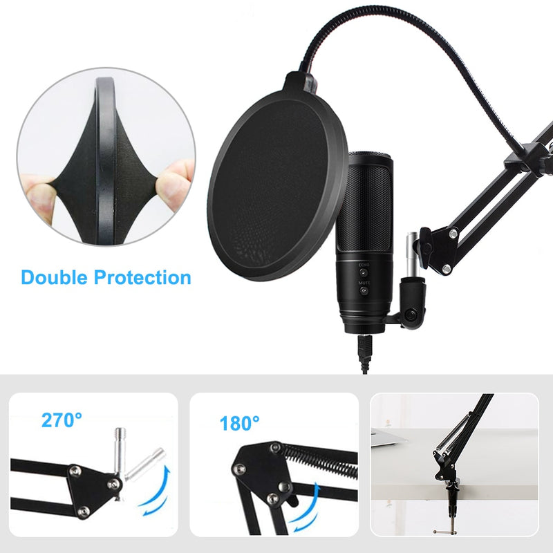Professionelles PC-Mikrofon mit Noise-Cancelling-Stummschalttaste USB-Desktop-Studio-Kondensatormikrofon für PS4-Gaming-Aufnahme YouTube