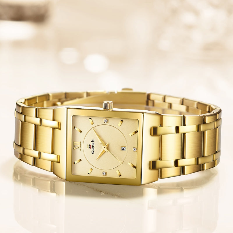 Top Relogio Feminino Luxo Goldene Armbanduhren Damenmode Quadratische Quarzuhr Damen Diamantuhr Weiblicher Top-Markenluxus