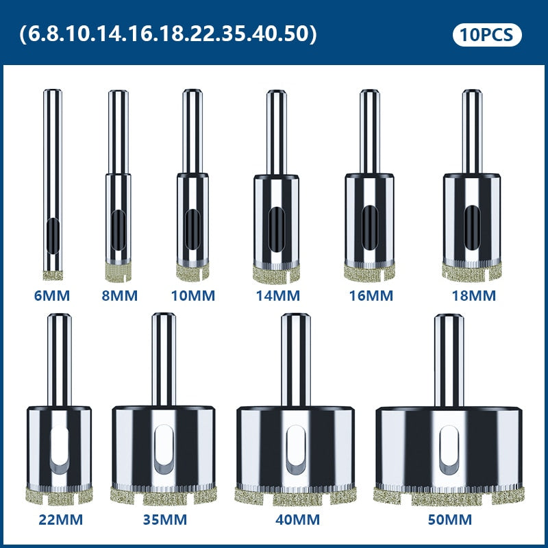 CMCP 10/15/18/28pcs Diamond Coated Drill Bit Set Tile Marble Glass Ceramic Hole Saw Drilling Bits For Power Tools 3mm-60mm