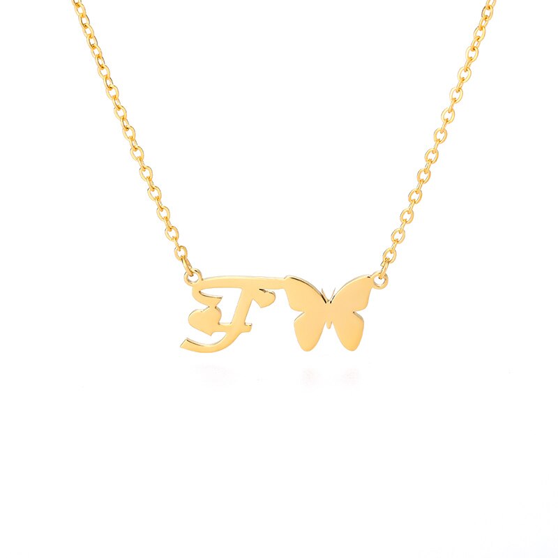 Schmetterling Initial Halskette Für Frauen Edelstahl Goldkette AZ Buchstabe Halskette Anhänger Bijoux Femme 2020 Boho Schmuck Geschenk