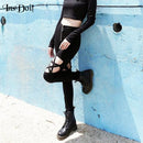 InsDoit Gothic Schwarze Hose Punk Fünfzackiger Stern Aushöhlen Hose Streetwear Harajuku Schlank Sexy Reißverschluss Damen Bleistifthose