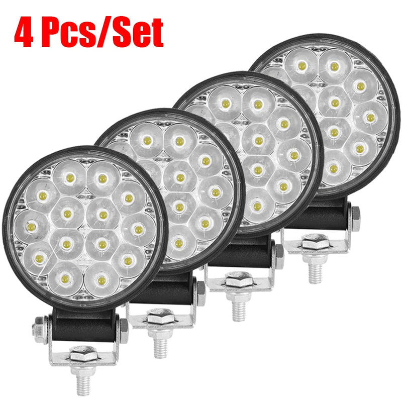 Mini luz Led de trabajo, foco redondo de 42W, faro de trabajo para coche, luz antiniebla todoterreno, lámpara nocturna de 12/24V, barra de luz LED, luces de conducción