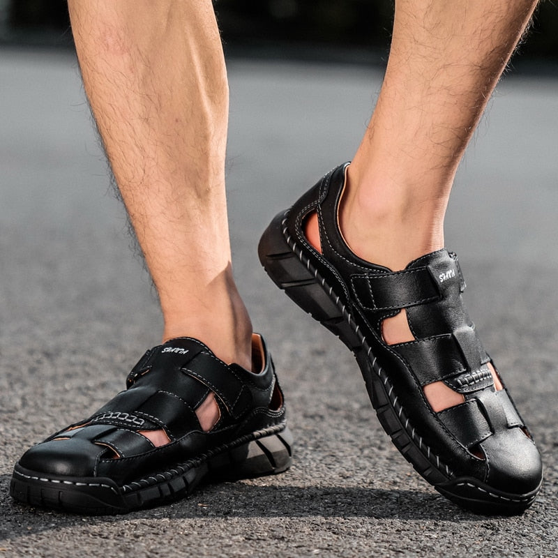 2020 Klassische Herren Sandalen Sommer Echtes Leder Sandalen Männer Outdoor Casual Leichte Sandale Mode Männer Slipper Größe 38-48