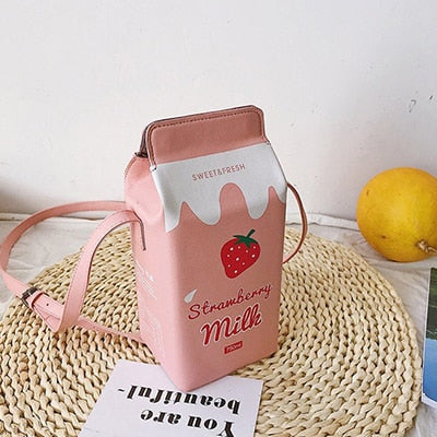 Cute Drink Box Bag Women Shoulder Bags Lovely Milk Cartoon Printing Crossbody Bag Lady Designer Small Coin Phone Purses Female