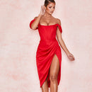 2021 Neue Frauen Kleid Sexy Elegante Sommer Herbst Party Abendkleider Bodycon Slash Sleeve Kleidung