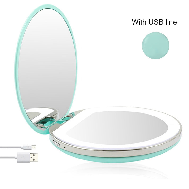 3X Magnifying Foldable LED Light Mini Makeup Mirror Compact Pocket Face Lip Cosmetic Mirror Travel Portable Light Make Up Mirror