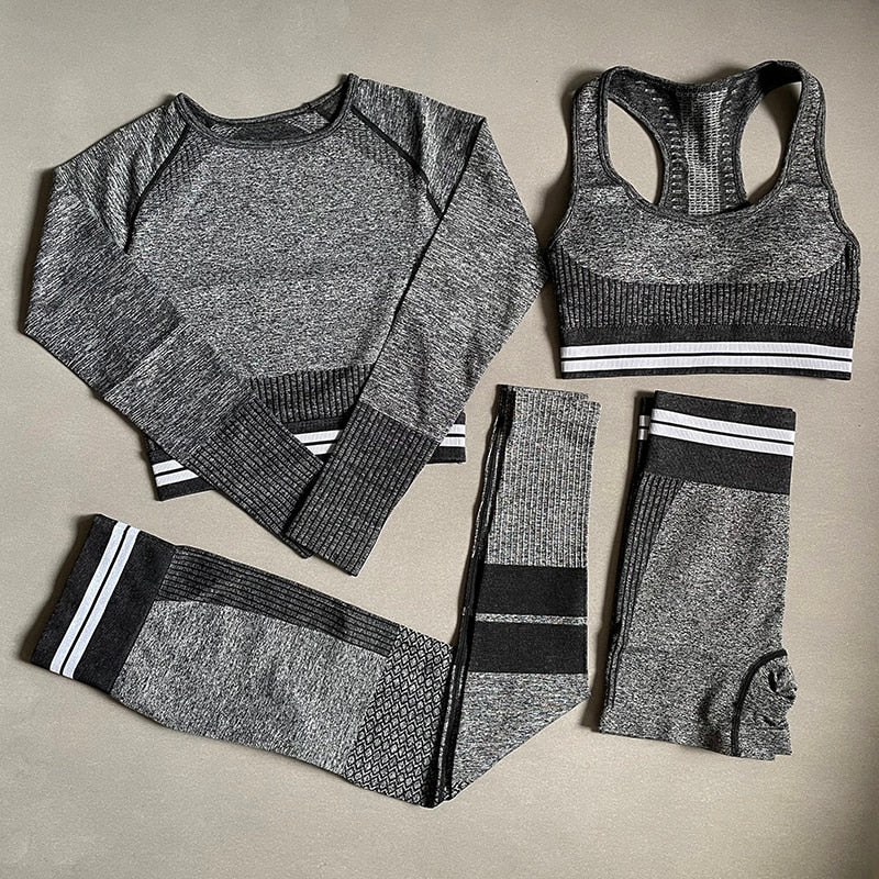 2/4Pcs Women Vital Seamless Yoga Set Sports Bra+Crop Top Shirts+Shorts+High Waist Leggings Gym Clothing Sports Wear For Women