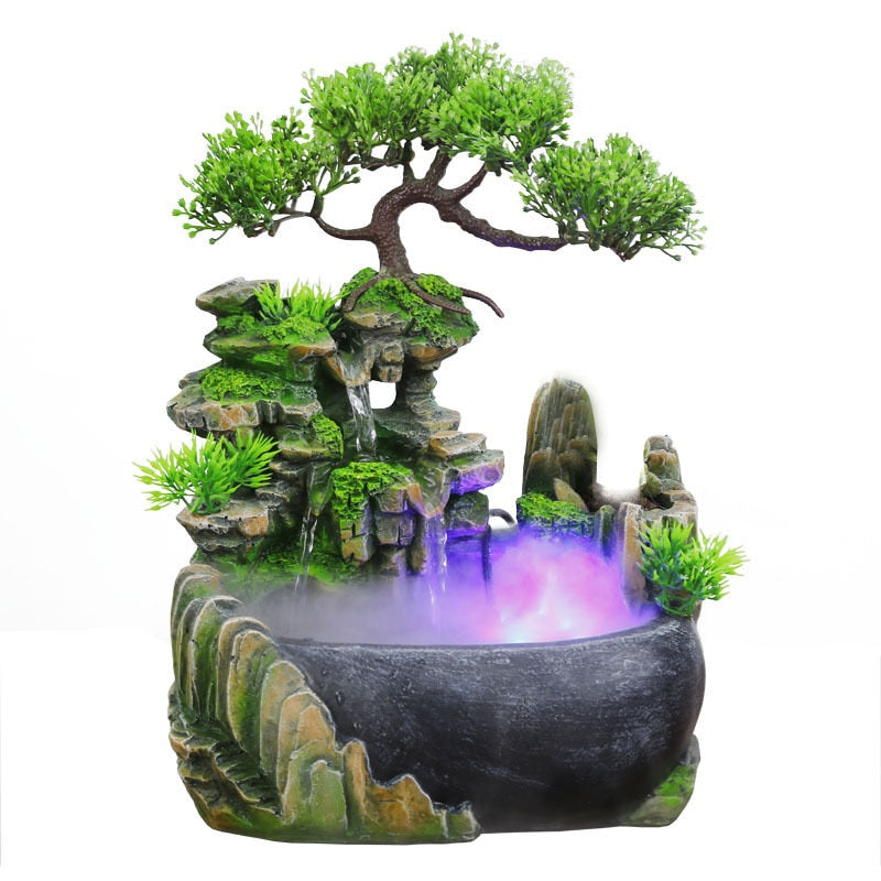 Wealth Feng Shui Company Office Tabletop Ornaments Desktop Fließendes Wasser Wasserfall Brunnen mit Farbwechsel LED-Lichter Spray