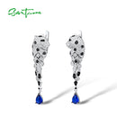 SANTUZZA Silver Earrings For Women 925 Sterling Silver Leopard Sparkling Blue Cubic Zirconia Drop Earrings Trendy Fine Jewelry