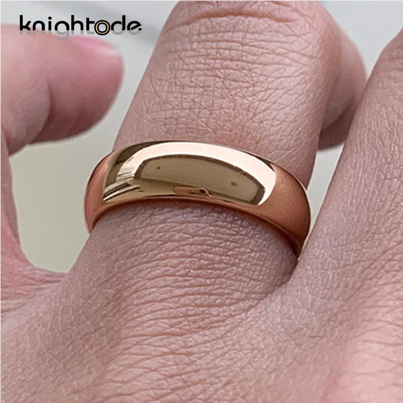 Anillo de boda clásico de tungsteno de oro rosa para mujeres y hombres, banda de compromiso de carburo de tungsteno, anillo de cúpula con acabado pulido de 8mm y 6mm