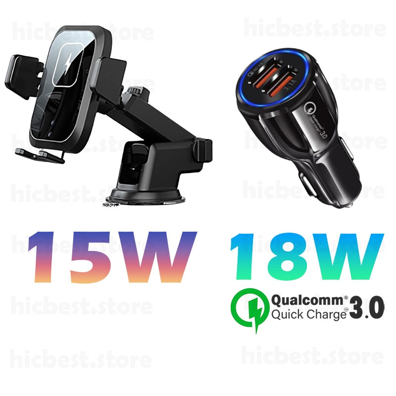 Cargador de coche inalámbrico de 15 W, soporte de teléfono para iPhone, cargador de inducción de carga inalámbrica para coche, soporte para iPhone 12 SE 11 8 Samsung S20