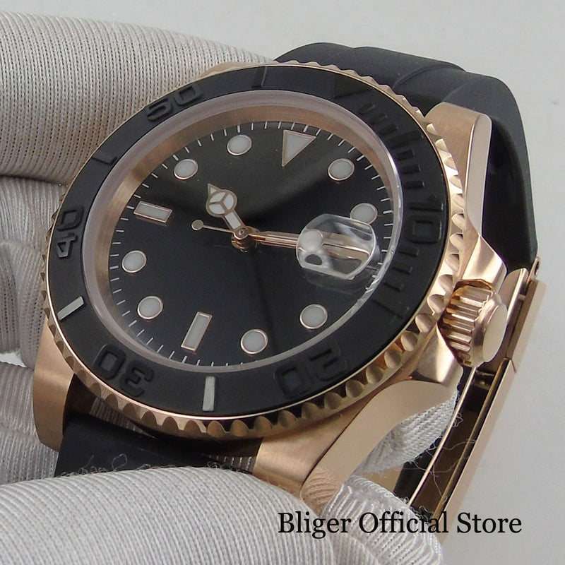 BLIGER Japan 24 Jewels NH35 PT5000 Rose Gold Case Automatic Men&