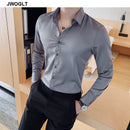 40kg-75kg Kleine asiatische Größe Fashion New Herrenhemd Korea Styles Langarm Slim Fit Gelb Grün Weiß Casual Social Shirts