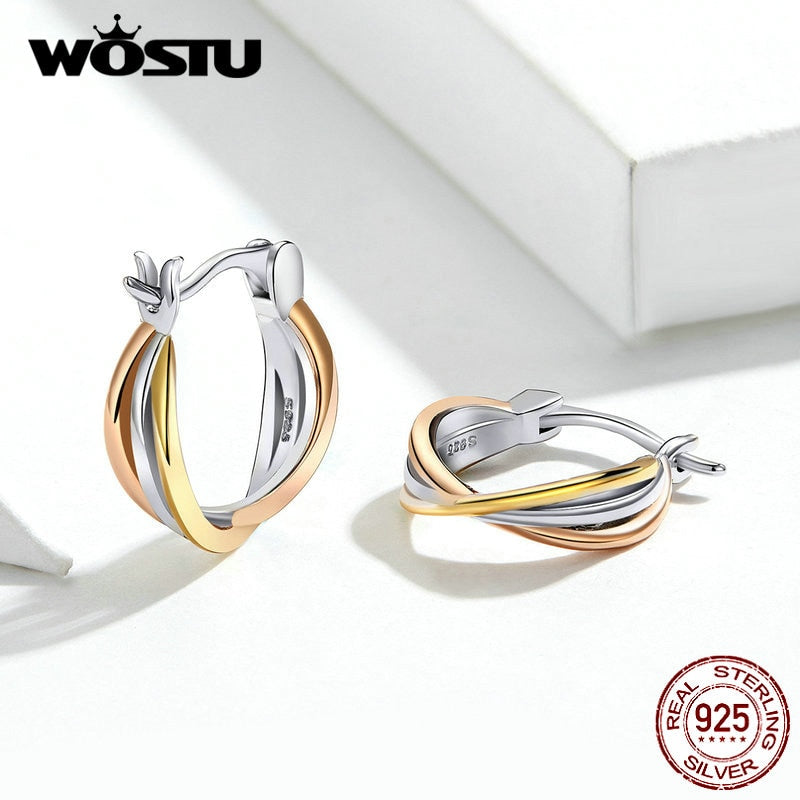 WOSTU New Arrival 100% 925 Sterling Silver Bicolor Earrings For Women Making Fashion Jewelry 2019 New Earrings CQE719