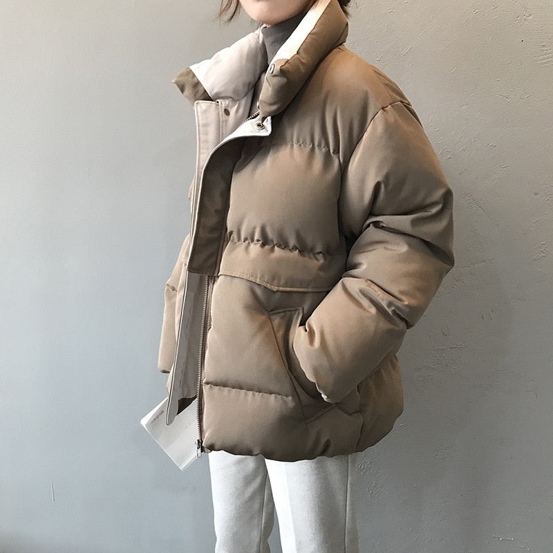 2022 Damen Winterjacke Streetwear Polyester Reißverschluss Gerade 3 Einfarbig Gefütterter Mantel Warme Femme Parkas Schwarz Damenbekleidung