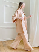 100% Baumwolle Damen Nachthemd Robe Pyjama Sets Flare Nachthemd Hosenanzüge Tropfenärmel Set Frau 2 Stück Bademantel für Frauen