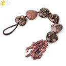 CSJA Herzform Naturstein Auto Hängende Chakra Chip Perle Heilung Kristall Handgefertigte Webart Glücksverzierung Fensterwanddekoration G541