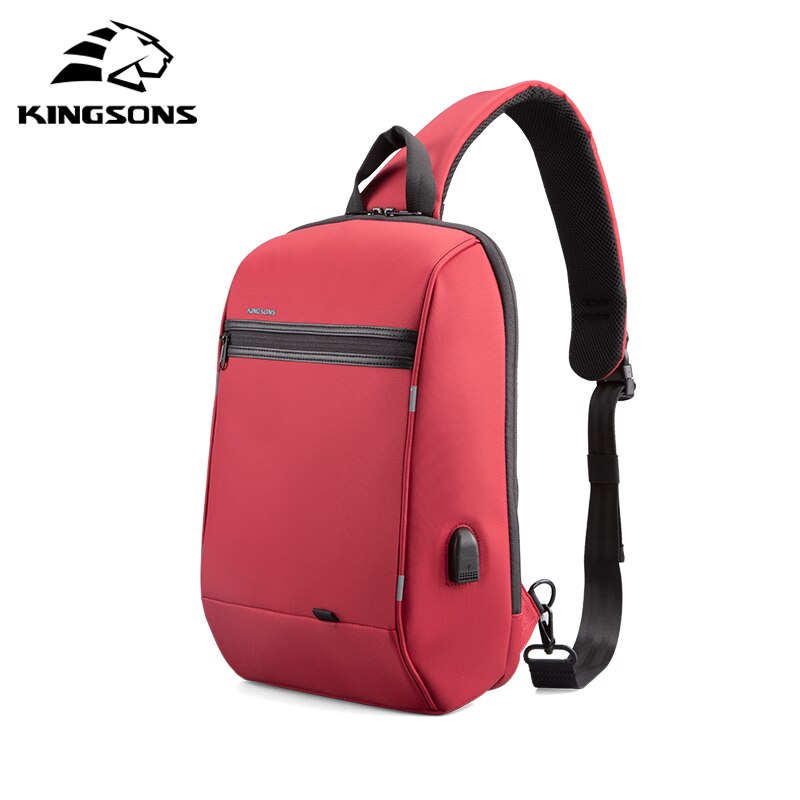 Kingsons 13&#39;&#39; Chest Bag Black Single Shoulder Bags With USB Charging Waterproof Nylon Crossbody Bags Messenger Bags Hot-selling