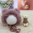 Baby Photography Props  Newborn Photography Hat Bear Doll  Newborn Hat Photography Accessories (1pc Baby Hat and 1pc Bear Doll)
