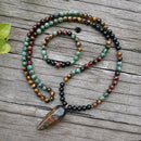 8 mm Natursteinperle, afrikanischer Türkis, Tigerauge, Erwachen, JapaMala-Set, spiritueller Schmuck, Meditation, inspirierend, 108 Mala-Perle