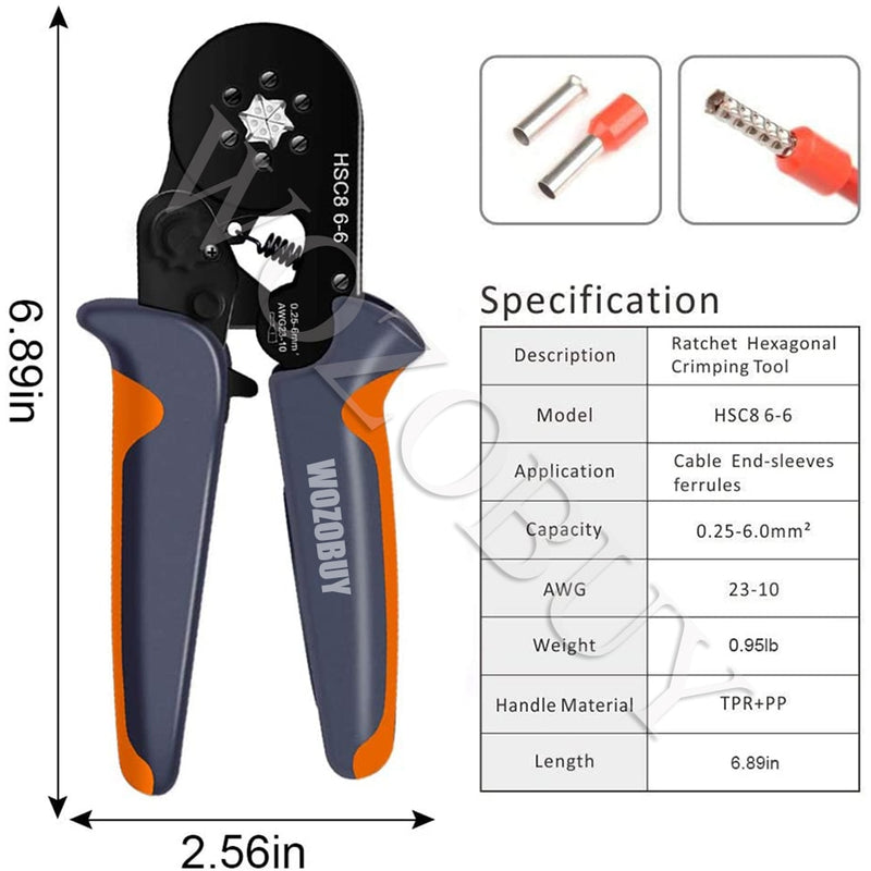 Aderendhülsen-Crimpwerkzeug-Kit, Sechskant-Sägezahn, selbsteinstellendes Ratschen-Drahtanschluss-Crimper-Kit mit Drahtanschluss-Kits