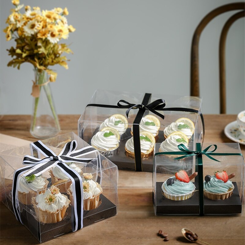 StoBag, 5 uds., caja portátil transparente para cupcakes, cajas para pasteles y pan, pastelería, decoración para fiesta de bienvenida de bebé de boda