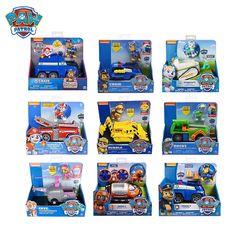 Original Paw Patrol Rescue Dog Puppy Set Spielzeugauto Patrulla Canina Spielzeug Actionfigur Modell Chase Skye Trümmerauto für Kinder Geschenk