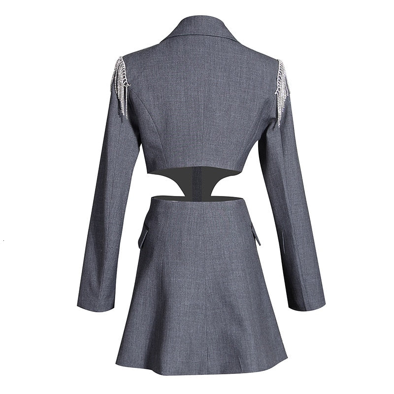 TWOTWINSTYLE Patchwork borla Hit Color abrigos mujer solapa cuello manga larga túnica ahueca hacia fuera la chaqueta femenina 2020 ropa de moda