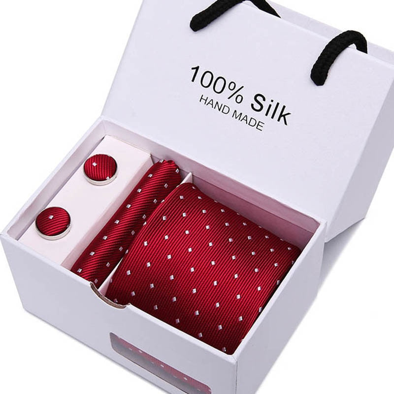 Gift box Packing  Brand Luxury Necktie Pocket Square Wedding Mens Neck TIes Silk Tie Set  Cufflinks Handkerchief