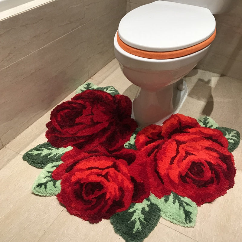 New arrival hot sale beautiful and soft rose rug for bathroom rose rug for stool rug  for stool