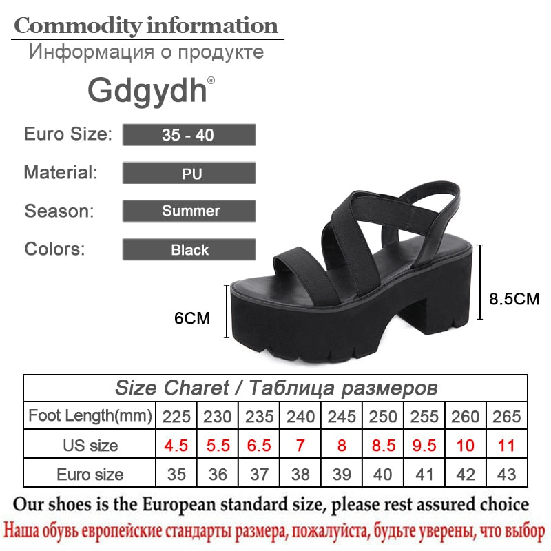 Gdgydh, verano 2022, sandalias de gladiador para mujer, plataforma gruesa, tacones altos, zapatos cómodos para mujer, banda elástica, zapatos negros, triangulación de envíos