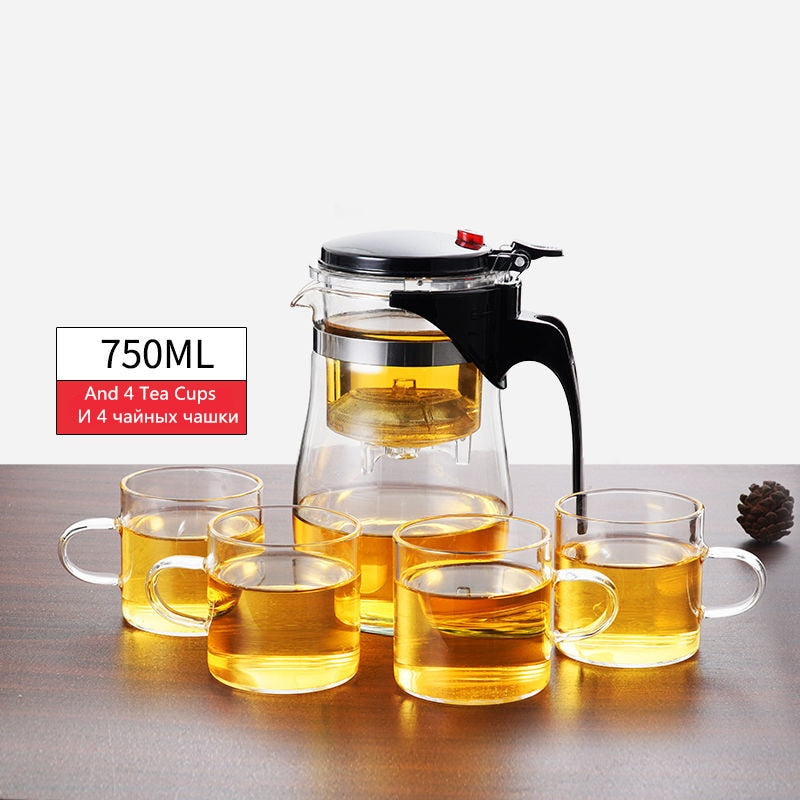 Teteras de vidrio resistente al calor, infusor de té, juego de té kungfú chino, hervidor de agua, fabricante de vidrio para café, convenientes juegos de té de oficina