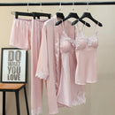 Albornoz Kimono Sexy para mujer, camisón de satén, ropa para el hogar, ropa interior de retazos de encaje sedoso, camisón de lencería íntima, ropa de dormir