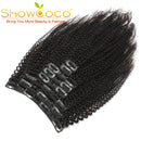 Showcoco Afro Kinky Curly Clip In Hair Extensions Echthaarclip 125 8 Stück Clip In Echthaarverlängerung 4c Maschinell gefertigt Remy