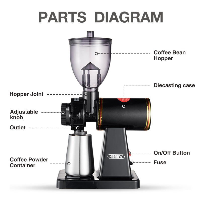 Molinillo eléctrico de granos de café HiBREW de 8 ajustes para Espresso o café de goteo americano, carcasa de fundición a presión plana duradera G1