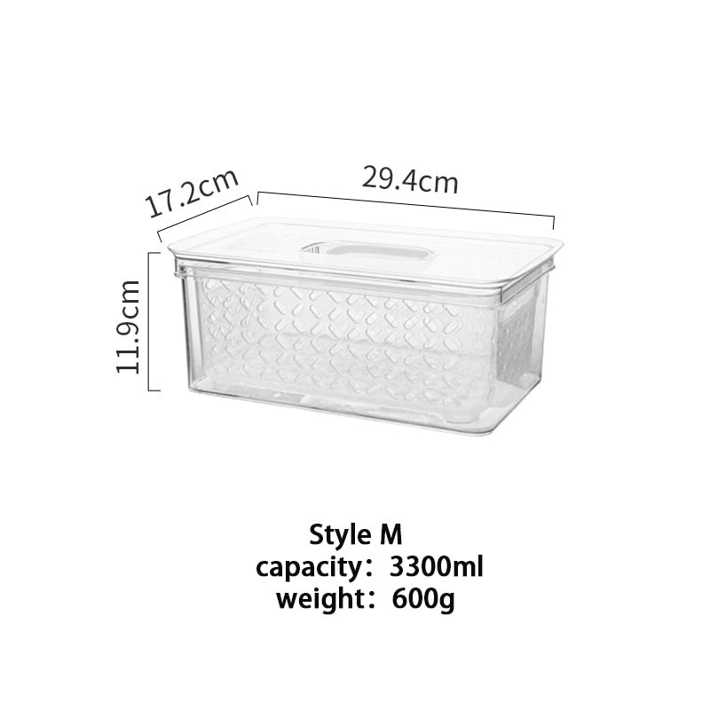 Refrigerator Food Storage Containers With Drainer Kitchen Vegetable Fruit Fresh Storage Box With Lid Fridge Stackable Organizer
