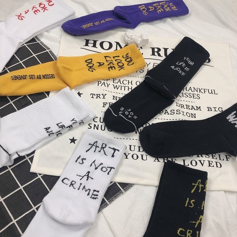 Calcetines Harajuku estampados Vintage con letras para mujer, calcetines divertidos a la moda para monopatín, calcetines geniales para mujer, calcetines cortos informales de algodón Hipster