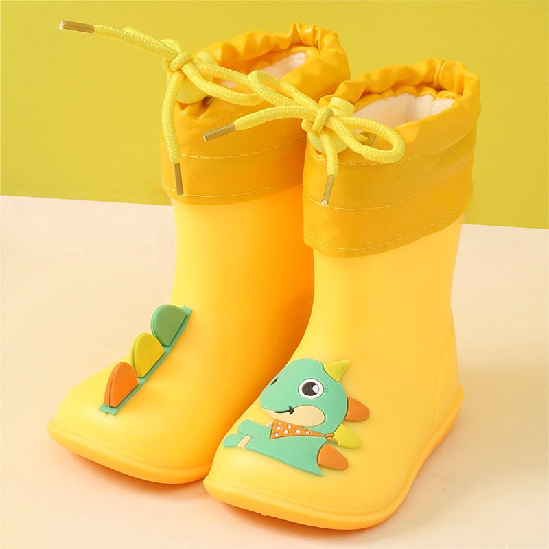 Botas de lluvia para niños, botas de goma, zapatos de agua para niños, dibujos animados de PVC para bebés, impermeables, antideslizantes, cálidos para invierno