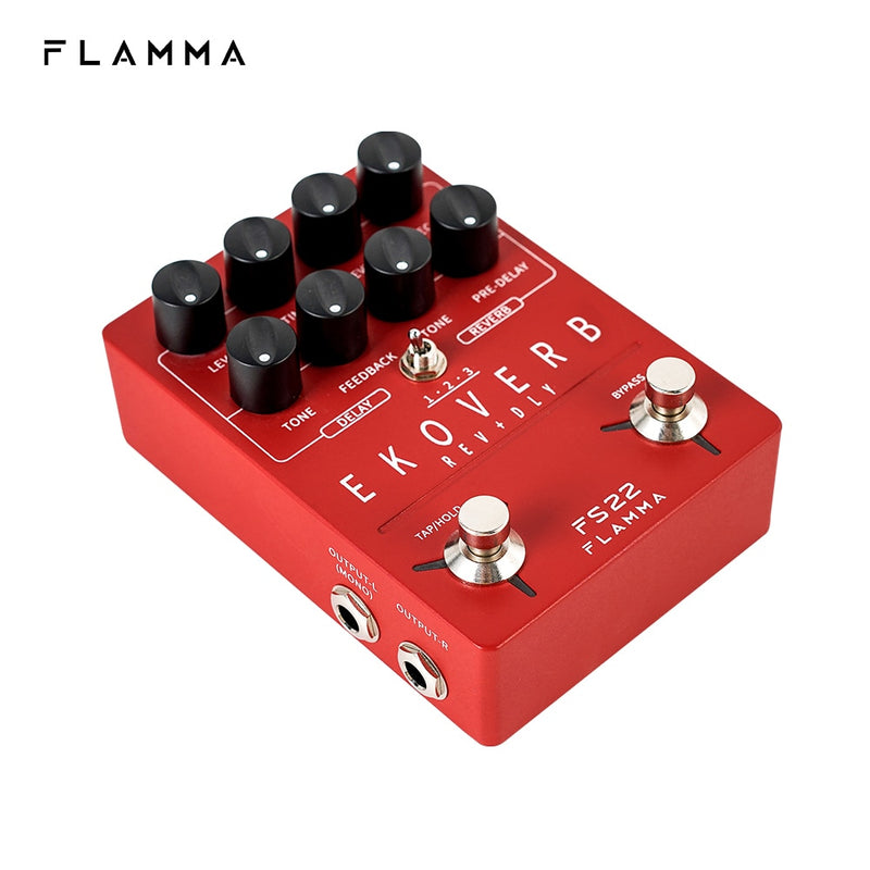 FLAMMA FS22 Ekoveb Dual Reverb Delay Pedal mit Freeze- und Trail-On-Funktion mit Netzteil