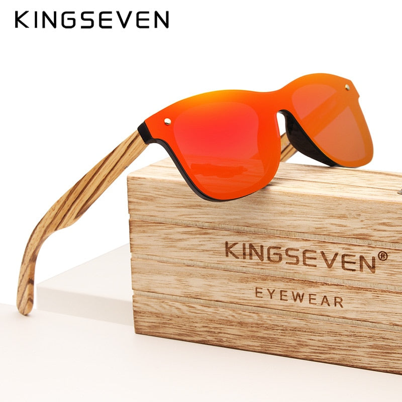 KINGSEVEN Handmade Brand Design Zebra Polarized UV400 Sunglasses Men/Women Mirror Lens Original Wood Eyewear Oculos de sol