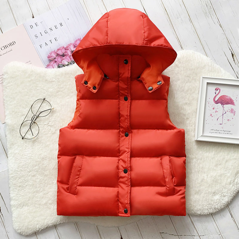 3-12Y Winter Warm Sleeveless Jacket For Children Jacket Thicken Hooded Vest For Boys Girls Kids Waistcoat Coat Insulated Vest