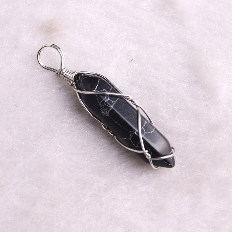 50PCS Factory Outlet Jewelry Wrapped Pendants Natural Gem Stone Wire Winding Bead For Making Necklace Crystal Hexagonal Pendulum